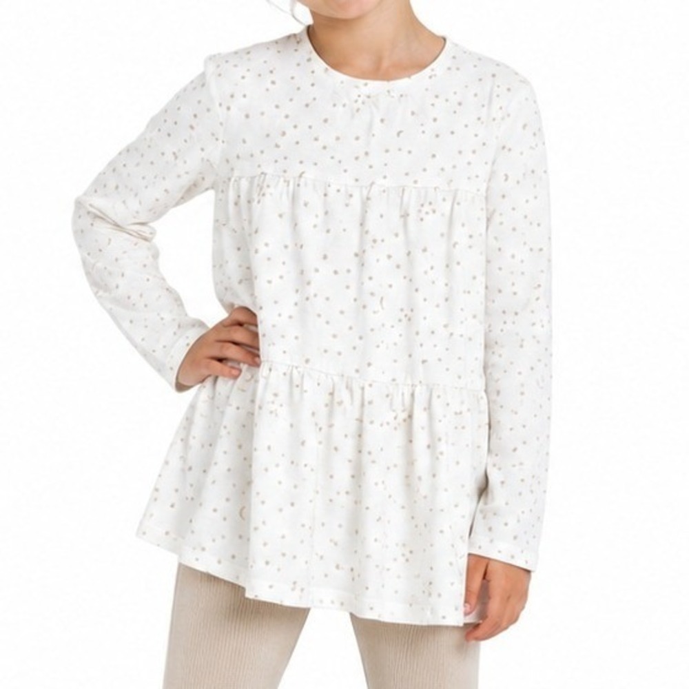 Crewcuts Tiered Tunic Girls Large White Gold Star Moon Celestial Top BC655